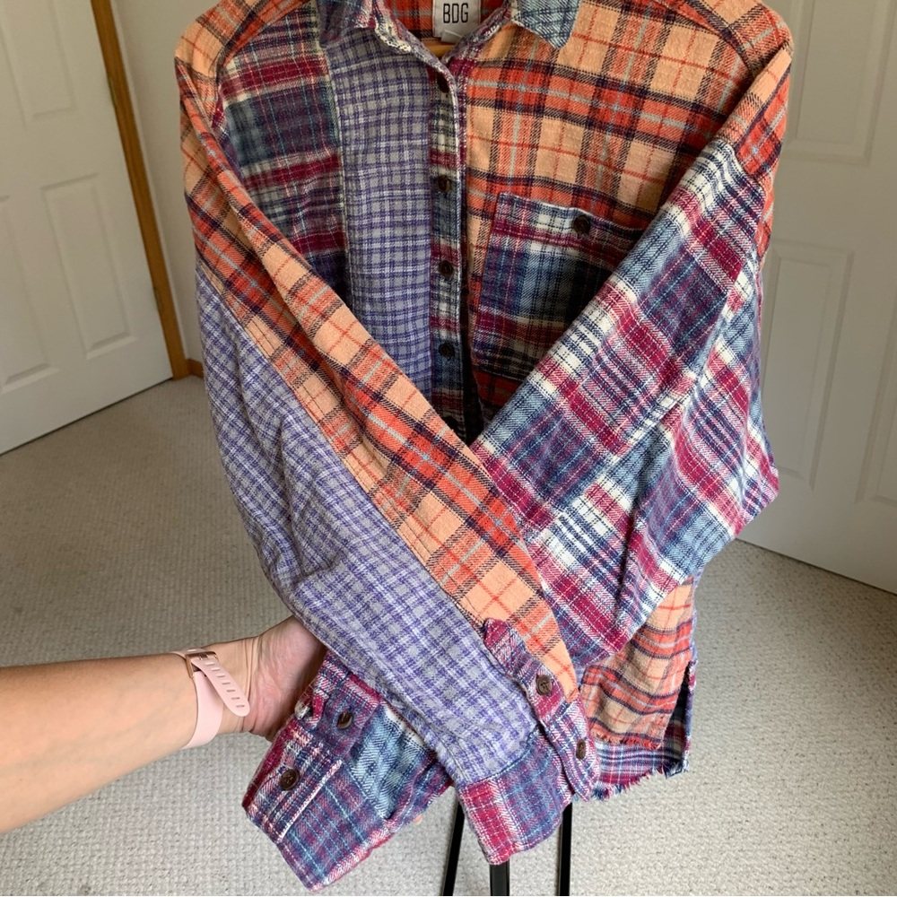 Bdg Patchwork Plaid Flannel Button Down Shirt Wom… - image 4